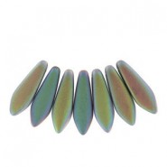 Czech Glass Daggers beads 5x16mm Jet vitrail full matted